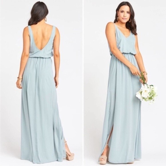NWT Show Me Your Mumu Kendall Maxi Dress Silver Sage Crisp Size Large - Picture 1 of 7